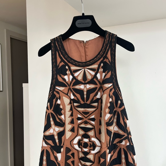 Anthropologie Geometric Brown Mini Dress Sz 16 (XL) - Picture 8 of 14